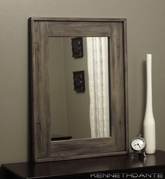 Rustic Mirror Distressed Wood Weathered From Kennethdante On Etsy In Natural Wood Grain Vanity Mirrors (View 4 of 15)