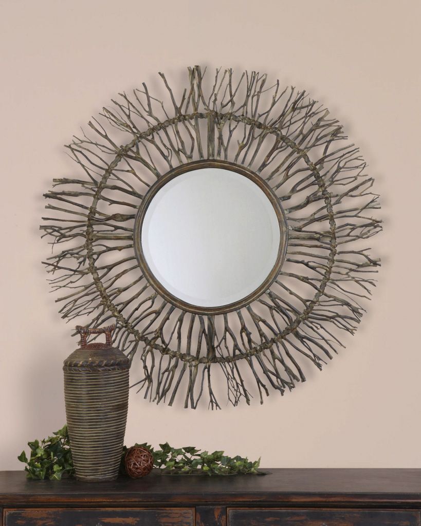 Rustic Round Cottage Wall Mirror Large 38" Country Farmhouse Decor Regarding Scalloped Round Modern Oversized Wall Mirrors (View 15 of 15)