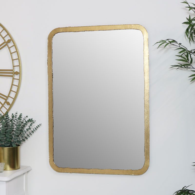 Rustic Thin Framed Gold Mirror Within Gold Metal Framed Wall Mirrors (Photo 9 of 15)