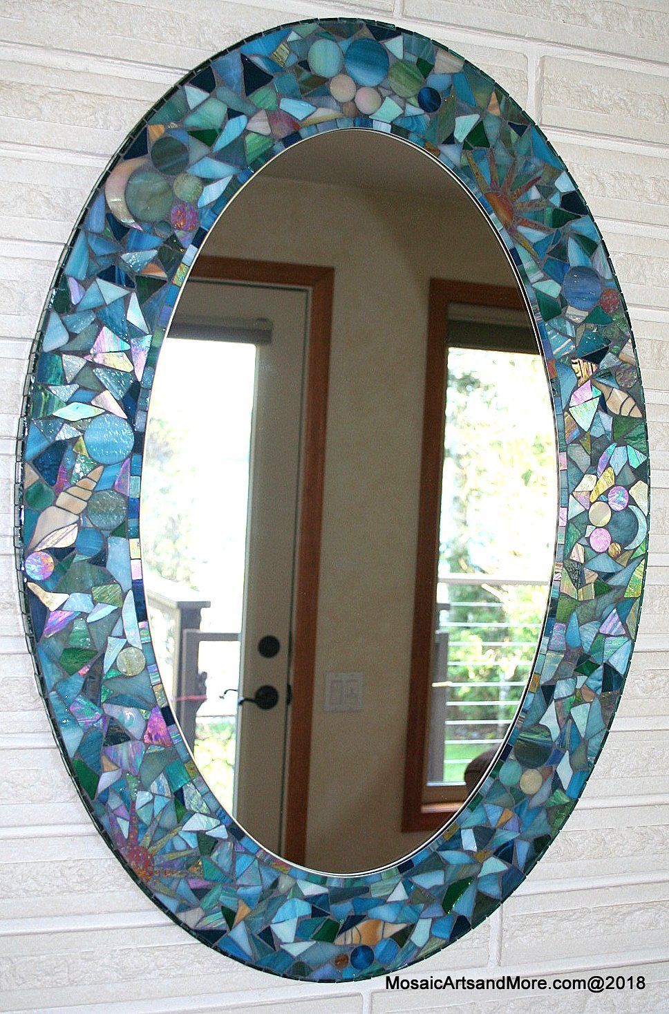"seaside 2" Stained Glass Mosaic Mirror | Mosaic Mirror Frame, Mirror For Subtle Blues Art Glass Wall Mirrors (View 14 of 15)