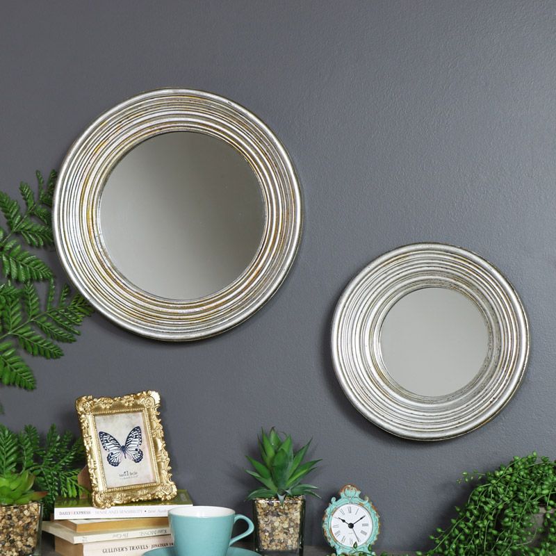 Set Of 2 Antiqued Round Silver Wall Mirrors – Melody Maison® Regarding Round Stacked Wall Mirrors (Photo 9 of 15)