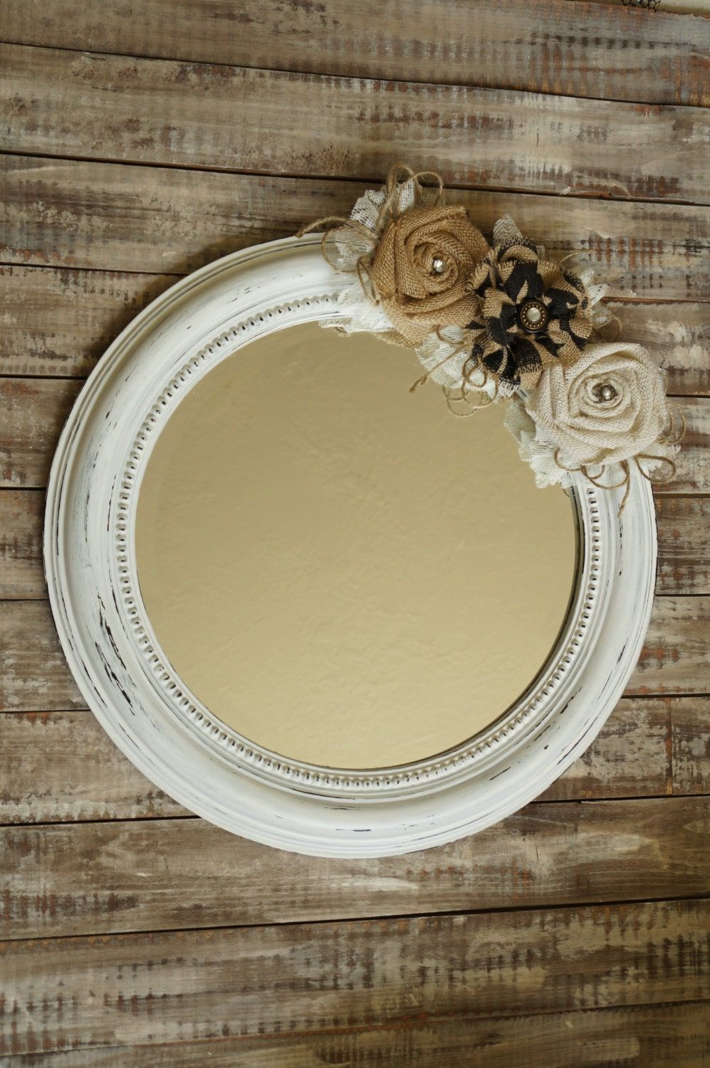 Shabby Chic Mirror Round Mirror Distressed White Hanging Throughout Distressed Black Round Wall Mirrors (View 13 of 15)
