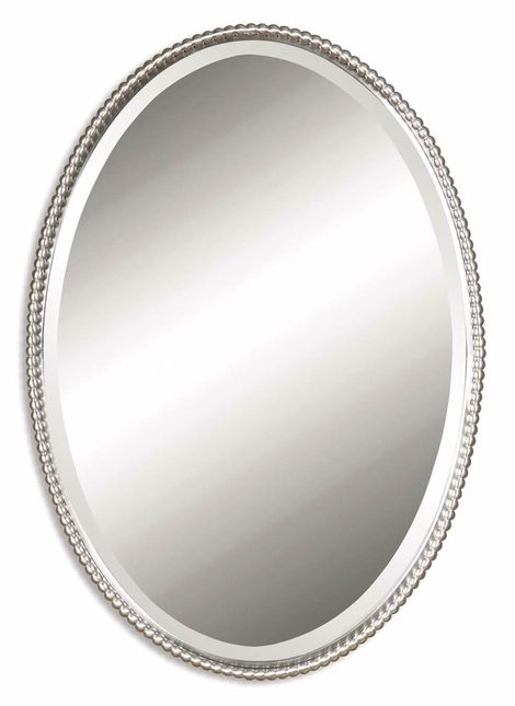 Sherise Modern Brushed Nickel Oval Mirror 01102 B Pertaining To Brushed Nickel Octagon Mirrors (View 6 of 15)