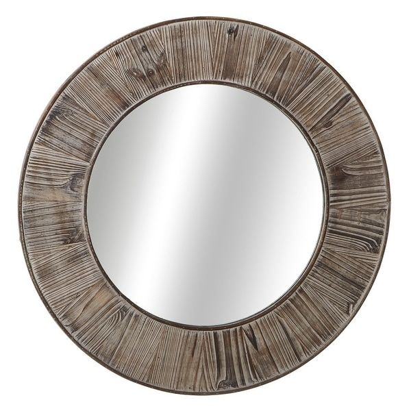 Shop 35" Distressed Gray Finish Decorative Wood Themed Round Wall With Distressed Black Round Wall Mirrors (View 5 of 15)