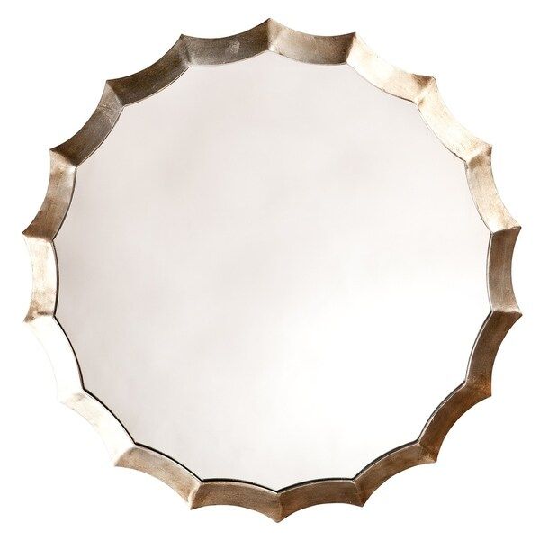 Shop Alden Décor Round Scalloped Mirror – Antique Silver – Overstock Within Round Scalloped Edge Wall Mirrors (View 8 of 15)