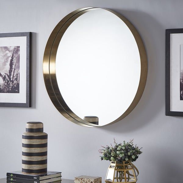 Shop Avery Gold Finish Frame Ledge Round Wall Mirrorinspire Q Bold With Gold Rounded Corner Wall Mirrors (View 5 of 15)