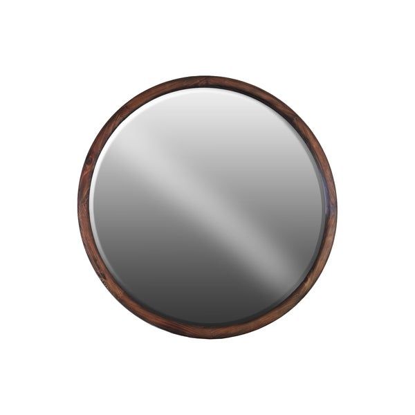 Shop Brown Wood Round Natural Finish Wall Mirror – Free Shipping Today Regarding Wood Rounded Side Rectangular Wall Mirrors (Photo 10 of 15)