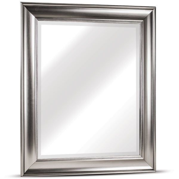 Shop Clarence Medium Rectangular Silver Textured Accent Framed Beveled Within Silver Beveled Wall Mirrors (View 6 of 15)