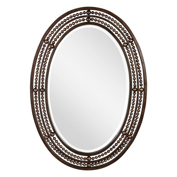 Shop Delacora Um W00470 34" X 24" Oval Beaded Frame Elegant Wall Mirror Throughout Oil Rubbed Bronze Oval Wall Mirrors (View 10 of 15)