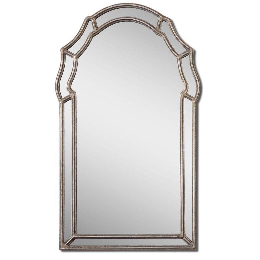 Shop Global Direct 21 In X 35 In Silver Leaf Polished Arch Framed Within Silver Beaded Arch Top Wall Mirrors (View 6 of 15)