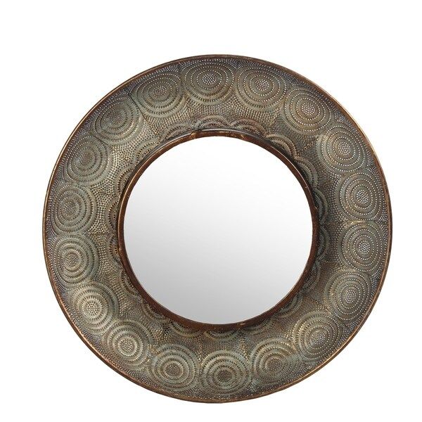 Shop Privilege Hammered Copper Metal Large Round Wall Mirror Intended For Woven Metal Round Wall Mirrors (View 14 of 15)