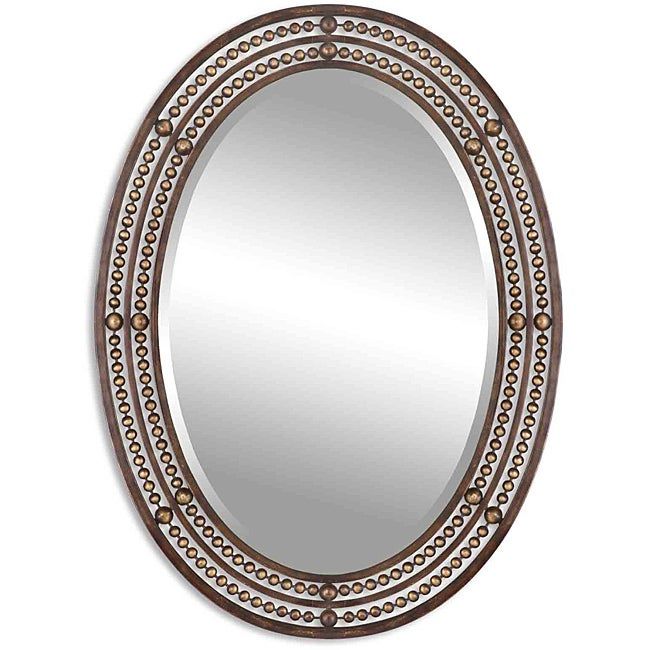Shop Uttermost Matney Distressed Bronze Metal Oval Framed Mirror – Free Throughout Distressed Dark Bronze Wall Mirrors (Photo 3 of 15)