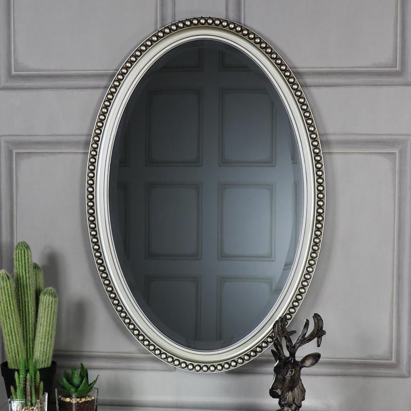 Silver Oval Wall Mirror 53cm X 79cm – Windsor Browne Within Silver Asymmetrical Wall Mirrors (View 5 of 15)