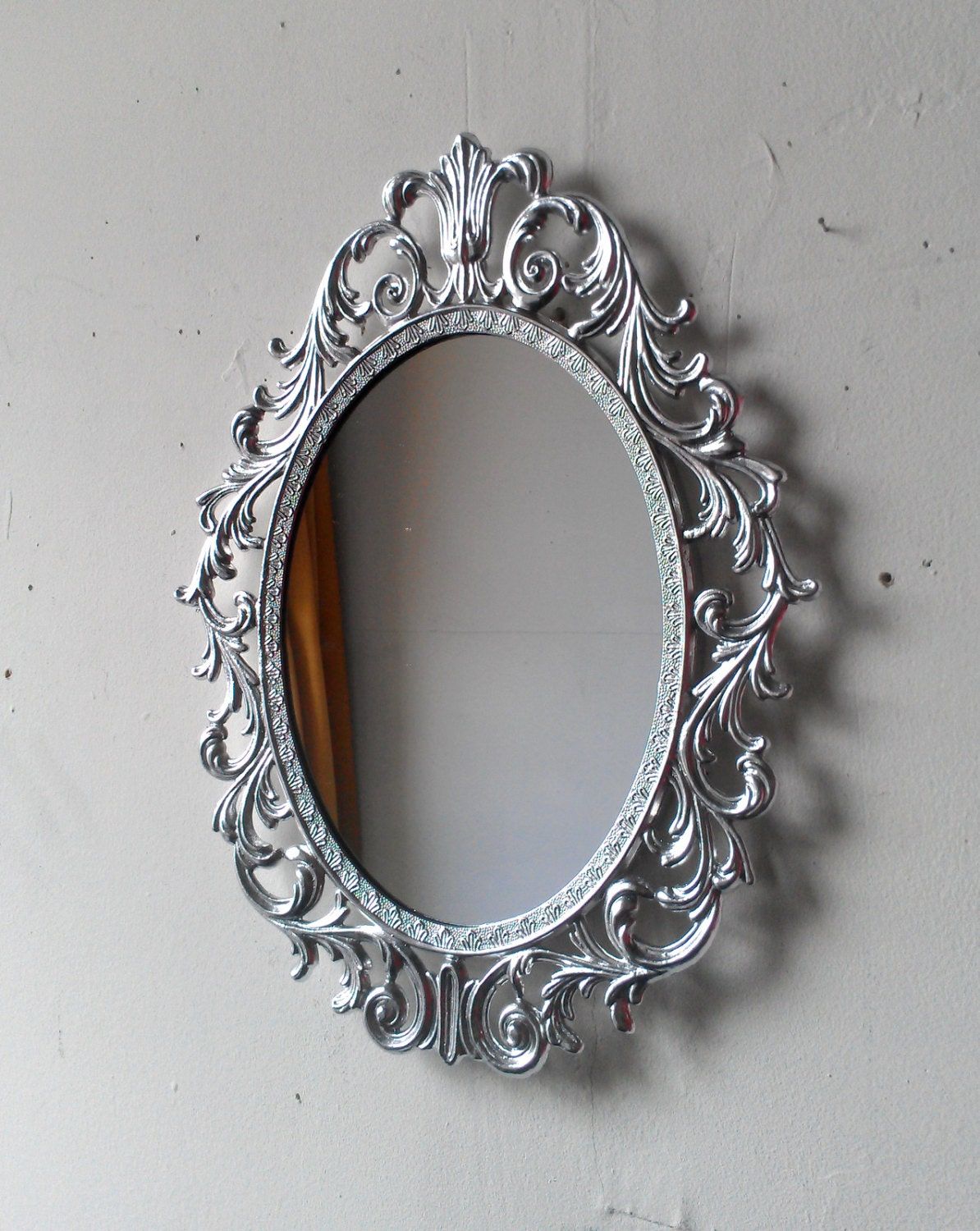 Silver Princess Mirror Ornate Metal Oval Filigree Frame 13 In Metallic Silver Framed Wall Mirrors (View 13 of 15)