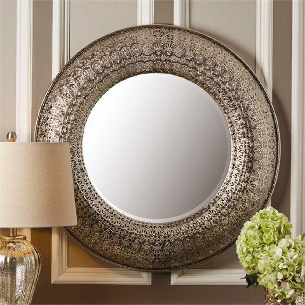 Silver Round Wall Mirror | Ebay | Large Round Wall Mirror, Mirror Wall With Silver Rounded Cut Edge Wall Mirrors (View 9 of 15)