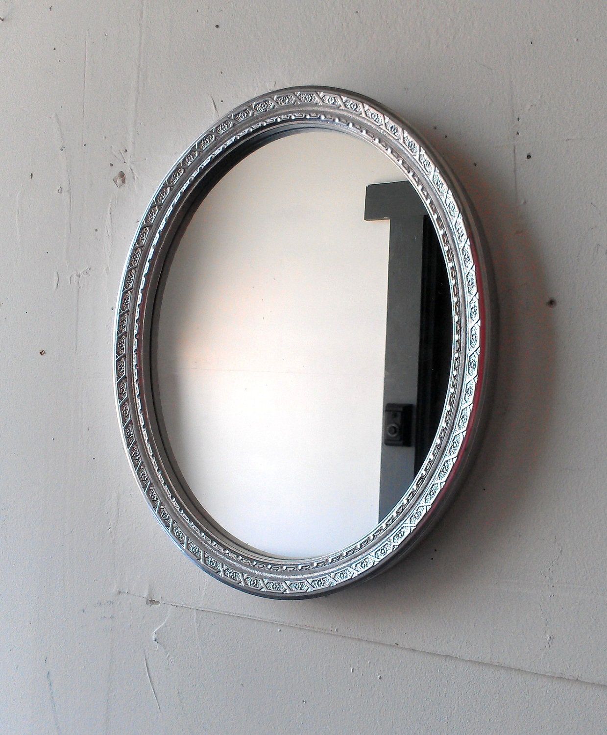 Silver Wall Mirror In Vintage Oval 1310 Inches Inside Metallic Silver Framed Wall Mirrors (View 2 of 15)