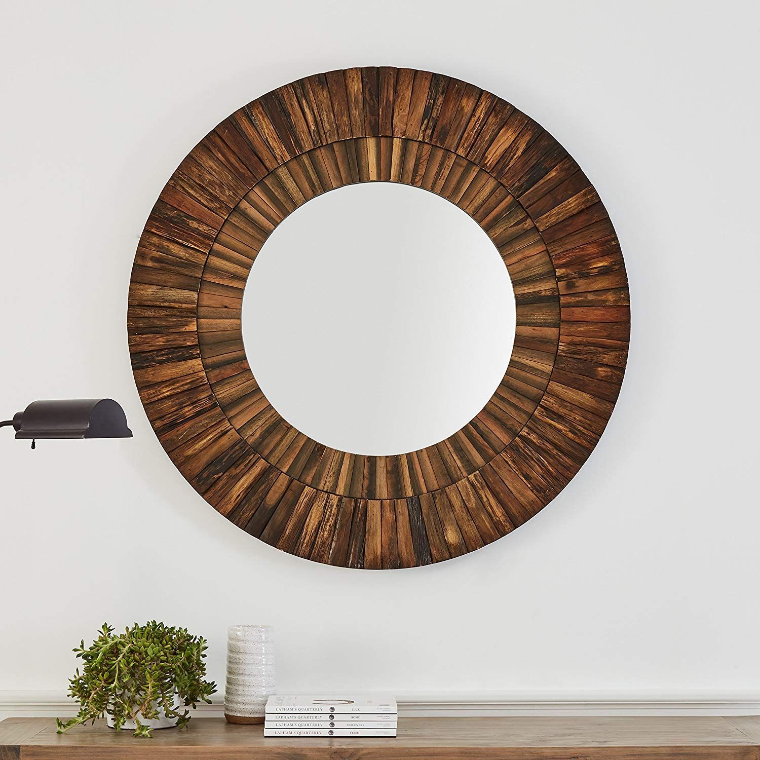 Stone & Beam Round Layered Wood Mirror, 42" H, Dark Wood Finish – Wall Pertaining To Organic Natural Wood Round Wall Mirrors (View 13 of 15)
