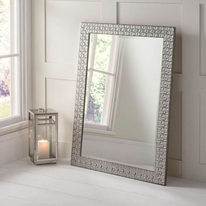 Textured White And Silver Rectangular Wall Mirror | Homesdirect365 With Silver Asymmetrical Wall Mirrors (Photo 8 of 15)