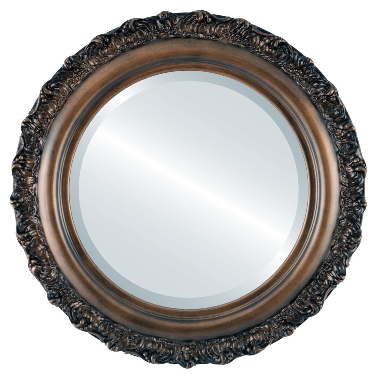 The Oval And Round Mirror Store Venice Framed Round Mirror In Rubbed For Bronze Quatrefoil Wall Mirrors (View 2 of 15)