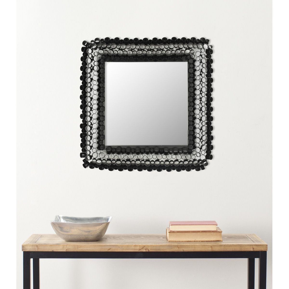 The Square Tube Mirror, With Its Dark Glossy Finish, Makes A With Regard To Square Modern Wall Mirrors (Photo 6 of 15)