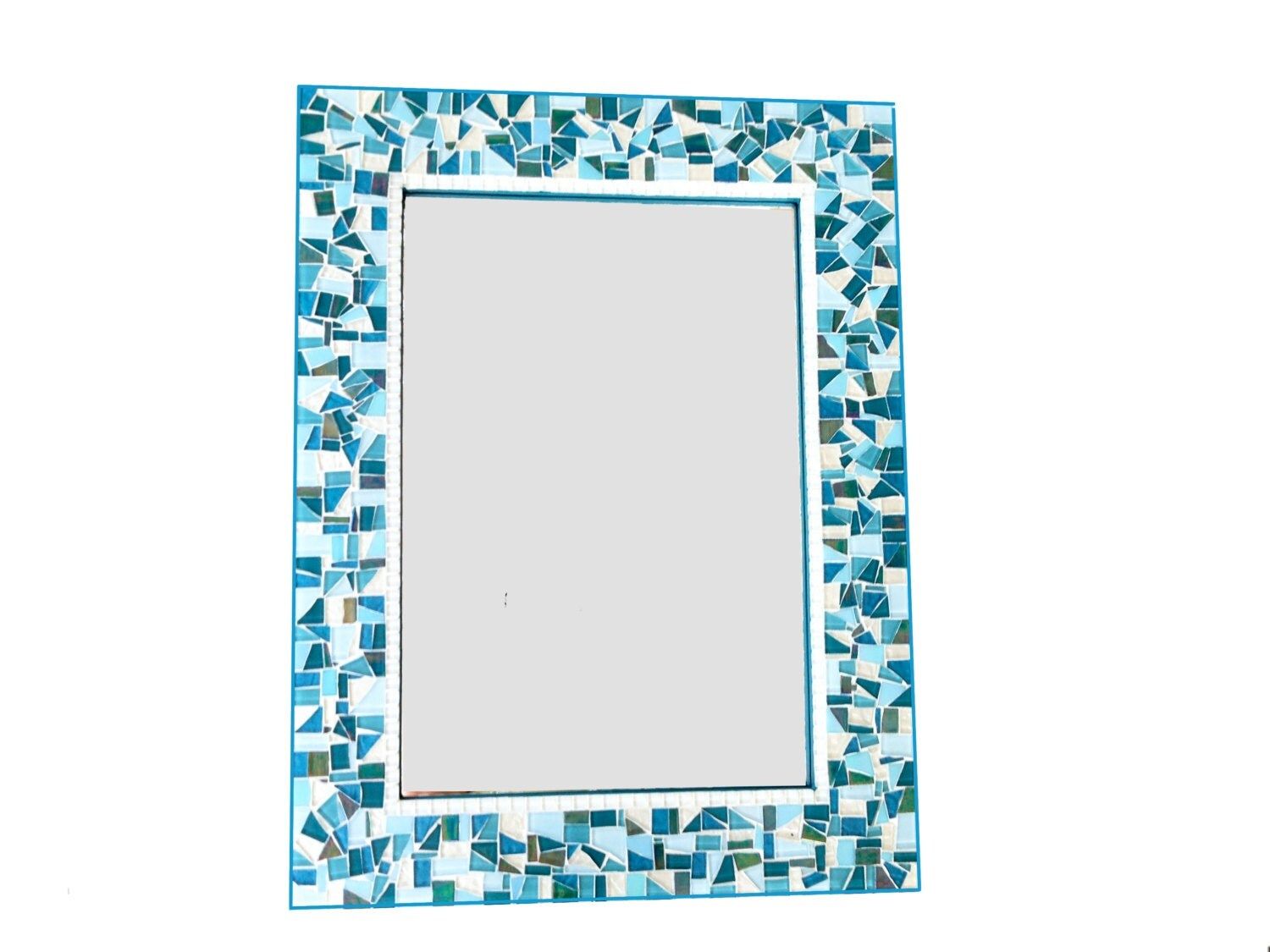 Turquoise Teal And Blue Large Mosaic Wall Mirror Intended For Blue Green Wall Mirrors (Photo 9 of 15)