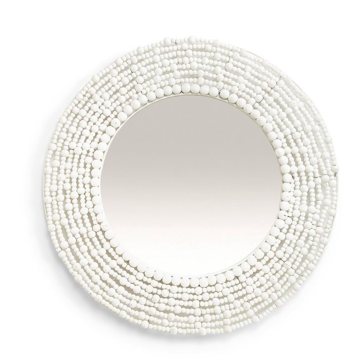 Two's Company – White Wooden Beads Wall Mirror | Beaded Mirror, Mirror Throughout Round Beaded Trim Wall Mirrors (View 10 of 15)
