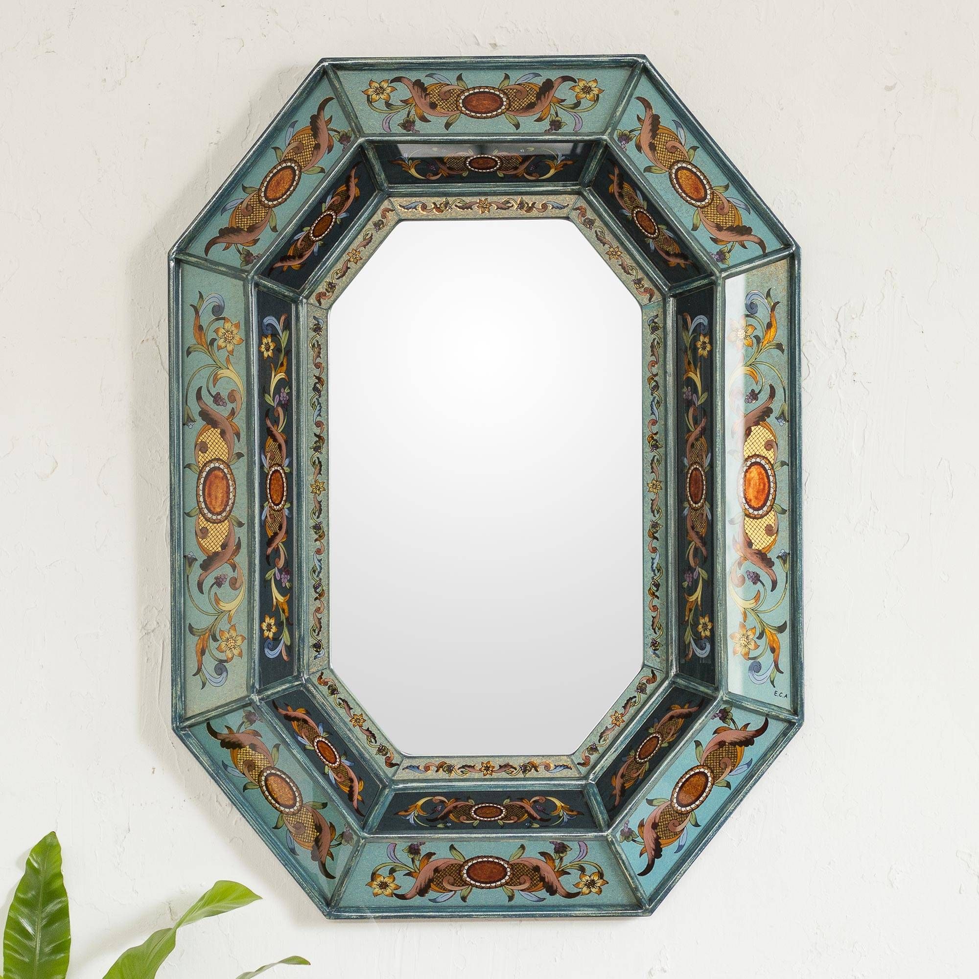 Unicef Market | Reverse Painted Glass Wall Mirror – Medallion Sea Intended For Subtle Blues Art Glass Wall Mirrors (View 4 of 15)
