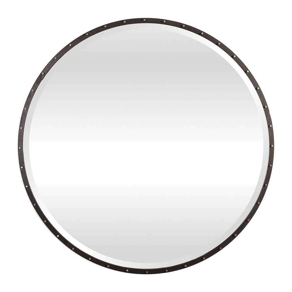 Urban Industrial Black Iron Round Wall Mirror Large 42" Vanity Bath Throughout Round Bathroom Wall Mirrors (View 2 of 15)