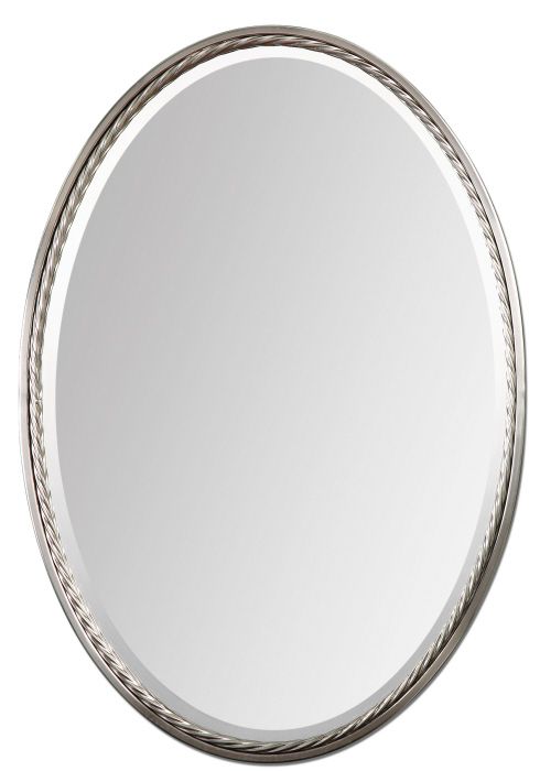 Uttermost 01115 Casalina Beveled 32 Inch Tall Brushed Nickel Oval Regarding Polished Nickel Oval Wall Mirrors (View 2 of 15)