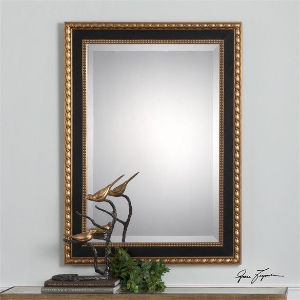 Uttermost Adrian Gold Black Mirror (09075) | Mirror, Mirror Wall, Black Pertaining To Antique Gold Cut Edge Wall Mirrors (View 1 of 15)