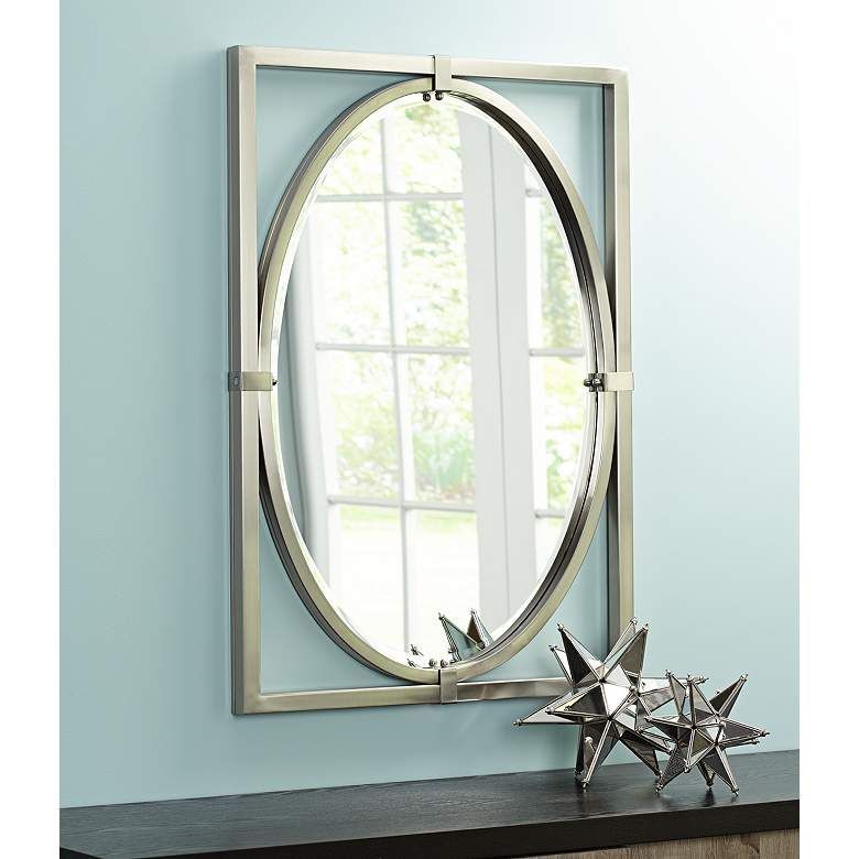 Uttermost Akita Brushed Nickel 24" X 34" Wall Mirror – #8r811 | Lamps In Nickel Floating Wall Mirrors (View 7 of 15)