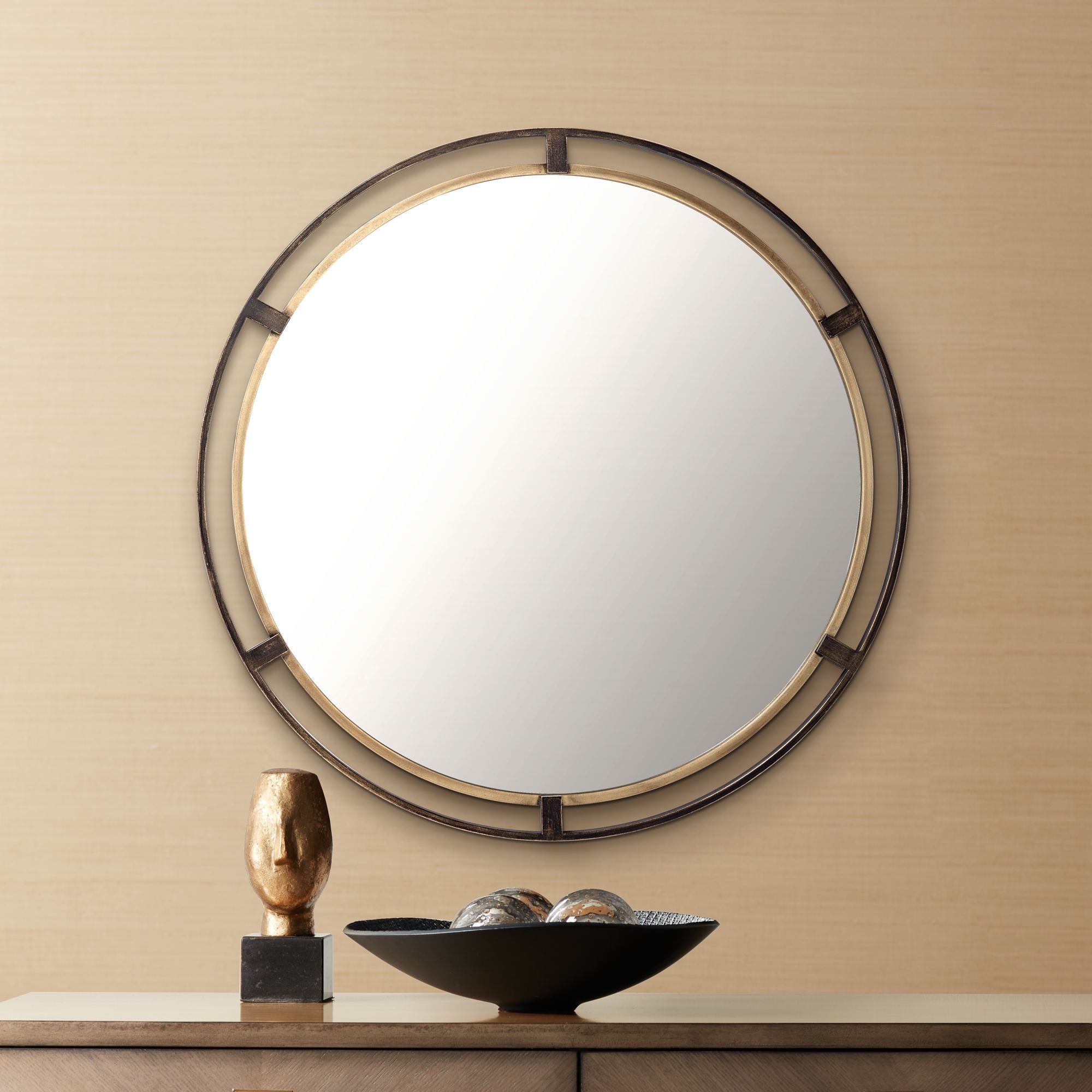 Uttermost Crest Bronze And Gold 34" Round Wall Mirror – Walmart Inside Silver And Bronze Wall Mirrors (View 4 of 15)
