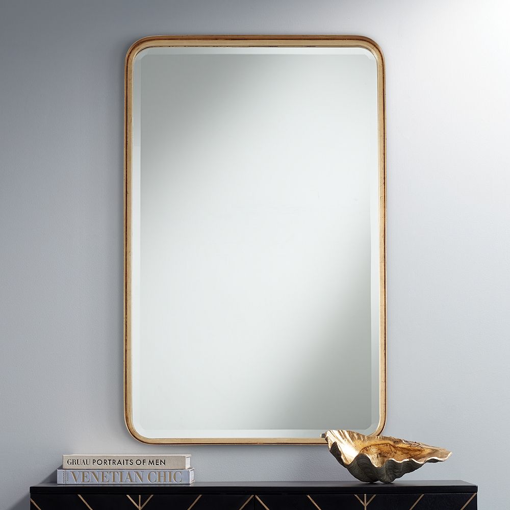 Uttermost Gold 24" X 38" Rounded Edge Wall Mirror – Style # 87m38 Within Antique Gold Cut Edge Wall Mirrors (View 4 of 15)