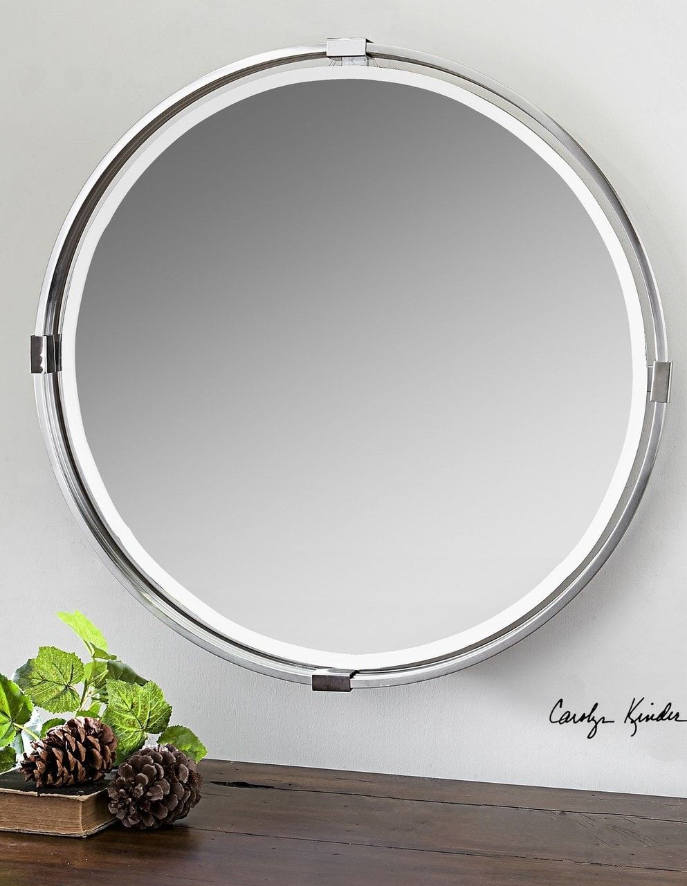 Uttermost Tazlina Brushed Nickel Round Mirror 9109, 30" Throughout Brushed Nickel Octagon Mirrors (View 14 of 15)