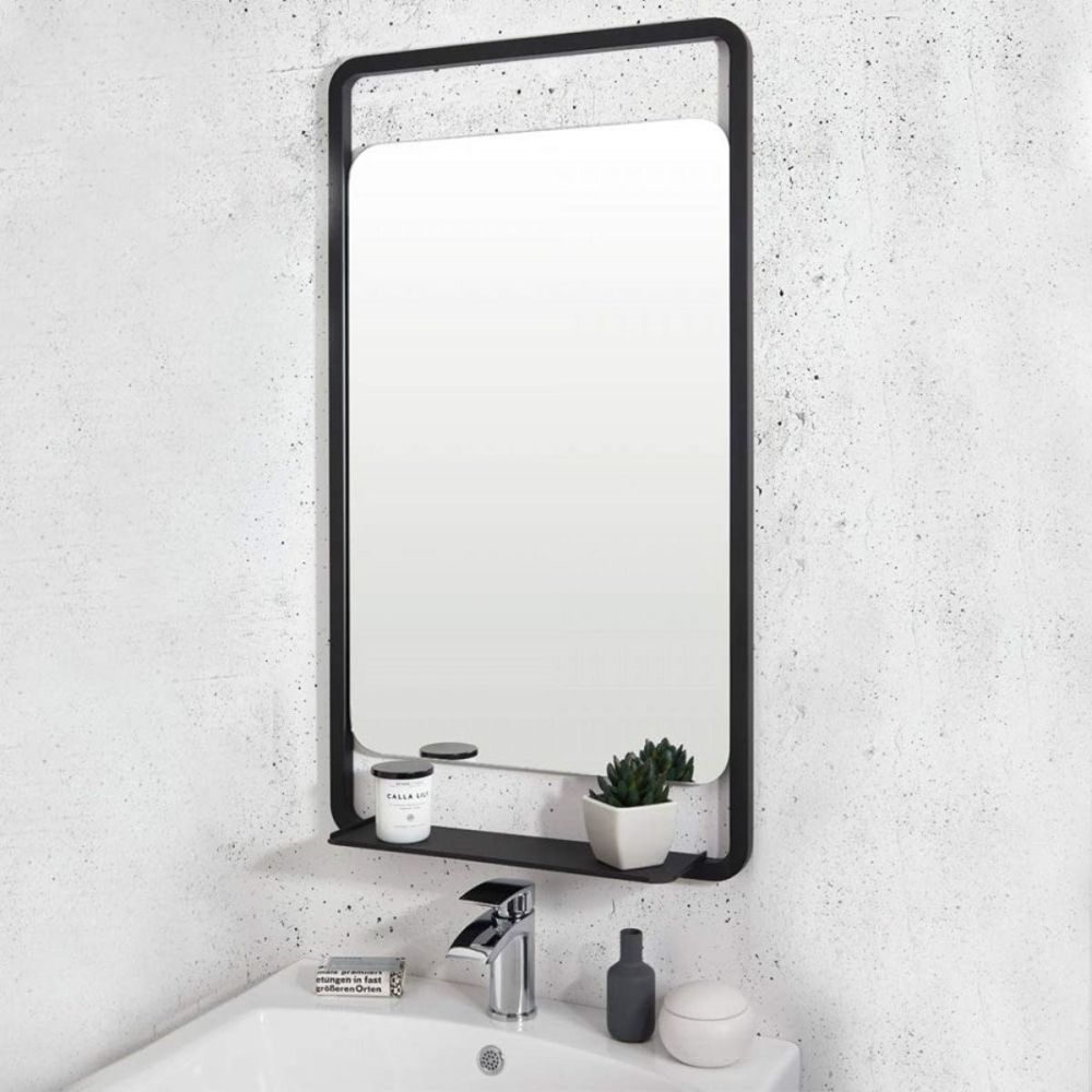 Vellamo Matt Black Bathroom Mirror & Shelf – 900 X 500mm In 2020 With Regard To Matte Black Square Wall Mirrors (View 9 of 15)