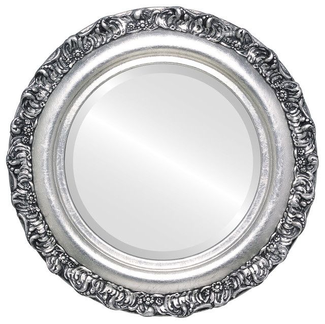 Venice Framed Round Mirror In Silver Leaf With Black Antique In Antique Gold Leaf Round Oversized Wall Mirrors (View 2 of 15)