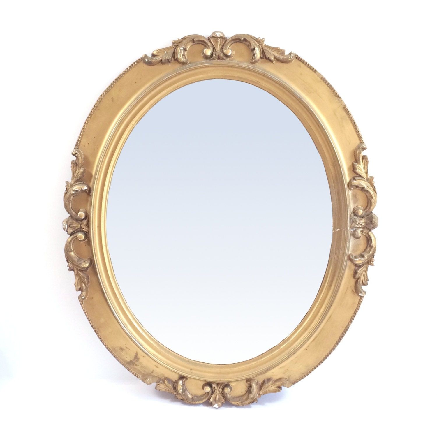Vintage Gold Gilt Oval Wall Mirror In Wood Frame 25 By Throughout Wooden Oval Wall Mirrors (View 1 of 15)