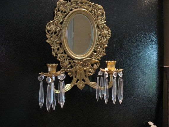 Vintage Gold Metal Wall Sconce Mirror Candle Holderpurrrfume With Regard To Antique Aluminum Wall Mirrors (View 9 of 15)