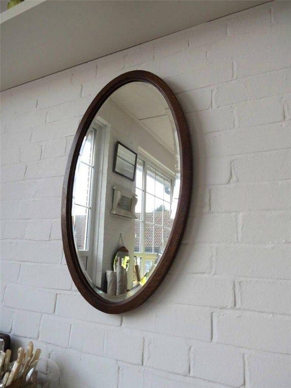 Vintage Large Oval Bevelled Edge Wall Mirror With Wood Art With Smoke Edge Wall Mirrors (View 12 of 15)