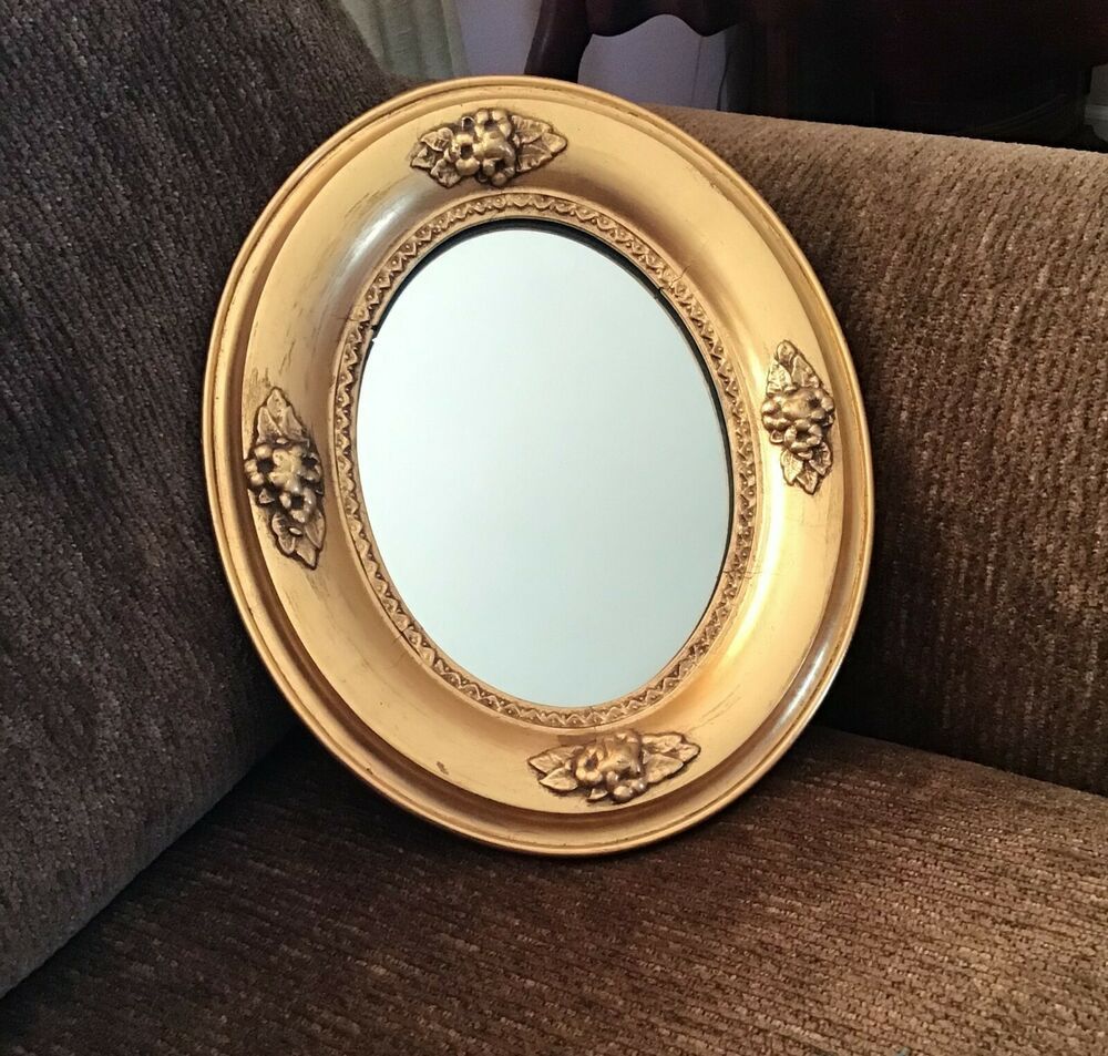 Vintage Oval Gold Gilded Wood Frame Wall Mirror | Ebay | Framed Mirror Regarding Wooden Oval Wall Mirrors (View 9 of 15)