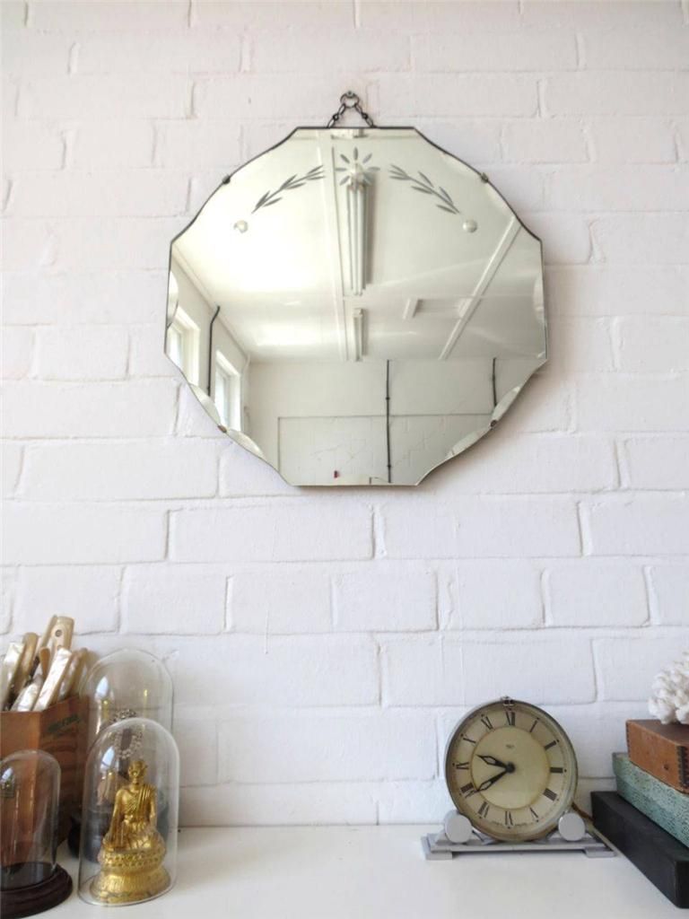 Vintage Round Bevelled Edge Wall Mirror Art Deco Bevel Edge Mirror | Ebay Within Round Edge Wall Mirrors (Photo 9 of 15)