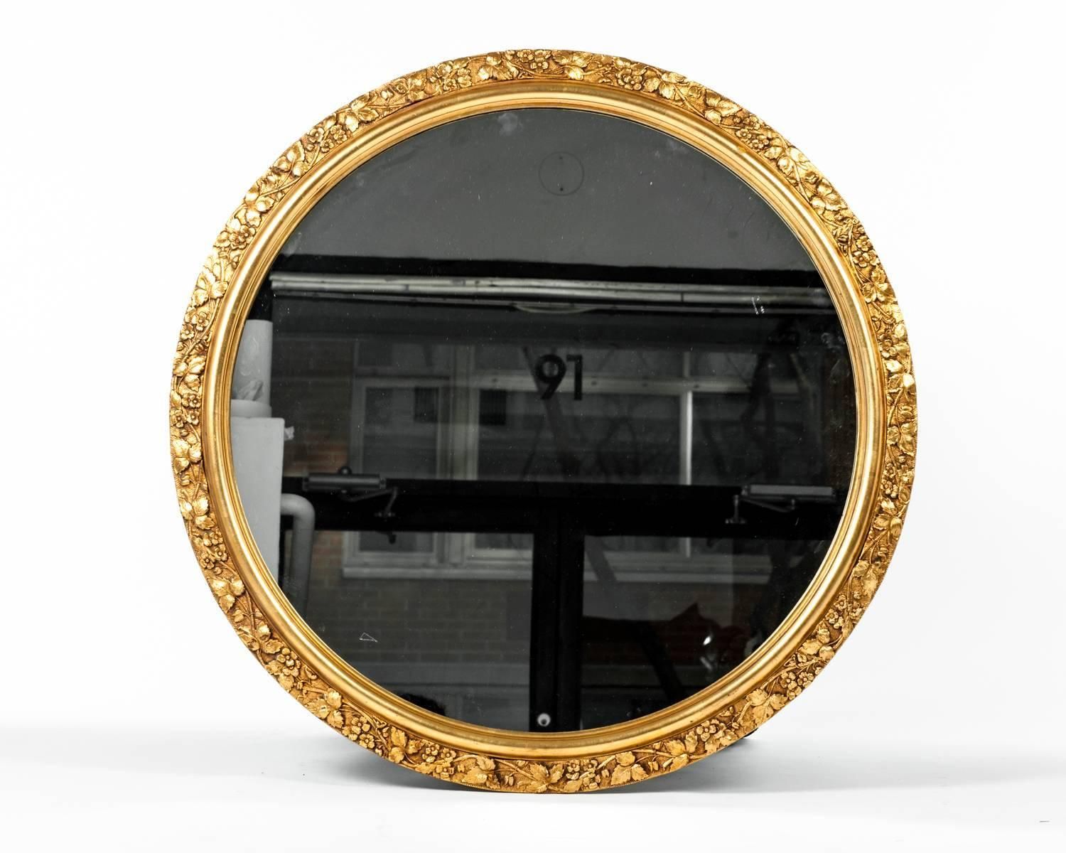 Vintage Round Wooden Frame Gilded Wall Mirror. For Sale At 1stdibs Pertaining To Uneven Round Framed Wall Mirrors (Photo 6 of 15)