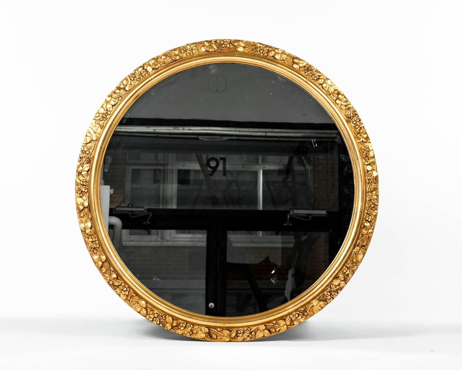 Vintage Round Wooden Frame Gilded Wall Mirror. For Sale At 1stdibs Throughout Uneven Round Framed Wall Mirrors (Photo 5 of 15)