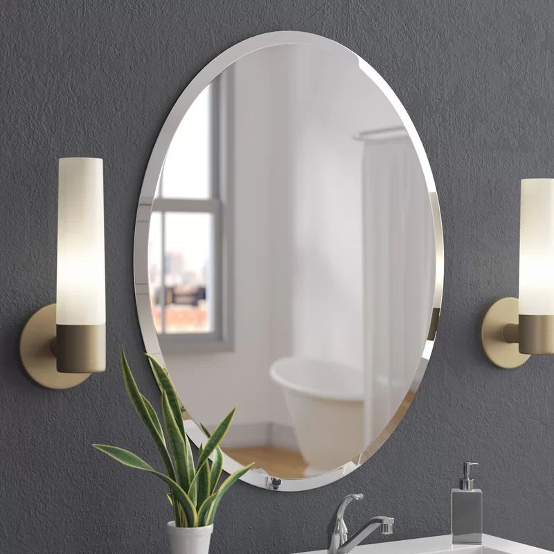 Wade Logan Callison Oval Bevel Frameless Wall Mirror & Reviews: Beveled With Regard To Frameless Round Beveled Wall Mirrors (Photo 4 of 15)