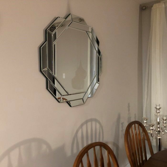 Wall Decor Round Beveled Mirror With Cut Glass Frame Wall Decorations Pertaining To Printed Art Glass Wall Mirrors (Photo 2 of 15)