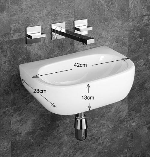 Wall Mounted Basin Bathroom Sink No Tap Hole 420mm X 280mm Cannes Small With Regard To Semi Gloss Black Beaded Oval Wall Mirrors (View 7 of 15)