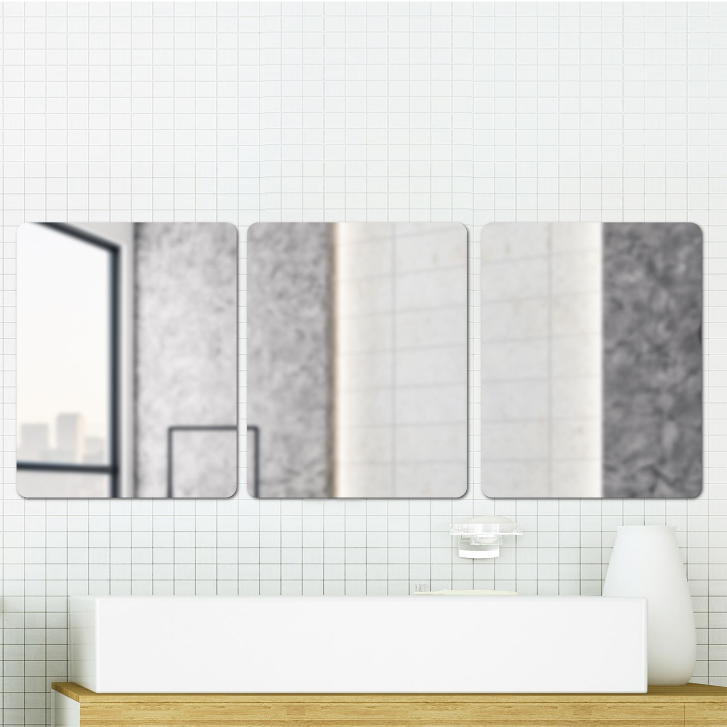 Walplus Minimalist Rectangular Acrylic Wall Mirror Tiles Art Decor 3pcs Inside Tiled Wall Mirrors (View 7 of 15)