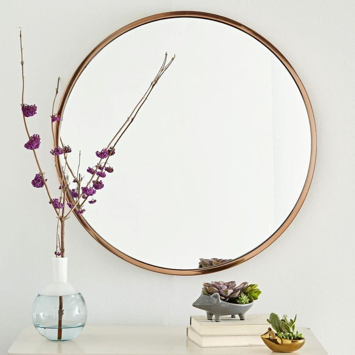 West Elm – Rose Gold Frame Round Mirrored Glass | Metal Frame Mirror Pertaining To Gold Metal Framed Wall Mirrors (Photo 10 of 15)