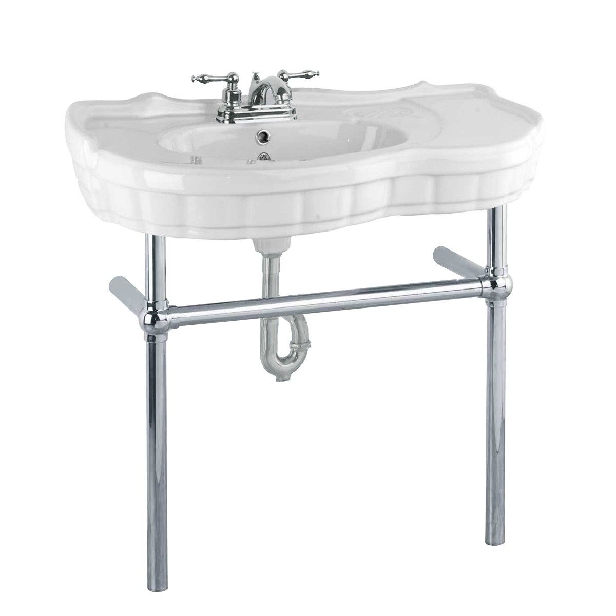 White Console Sink Porcelain Southern Belle With Chrome Bistro Legs Throughout White Porcelain And Chrome Wall Mirrors (View 13 of 15)