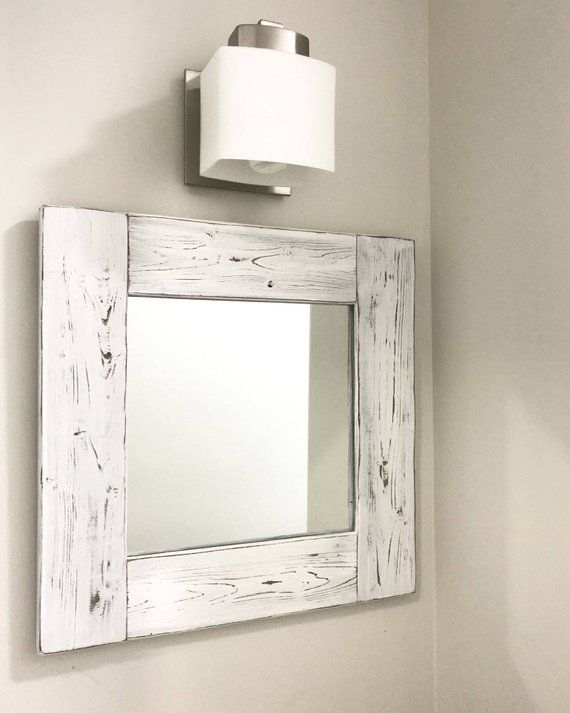 Whitewash Mirror, Wood Mirror, Rustic White Mirror, Whitewash Framed Regarding White Porcelain And Chrome Wall Mirrors (View 1 of 15)